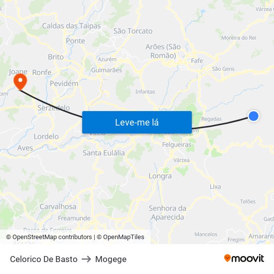 Celorico De Basto to Mogege map