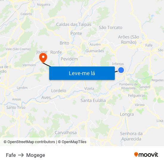 Fafe to Mogege map