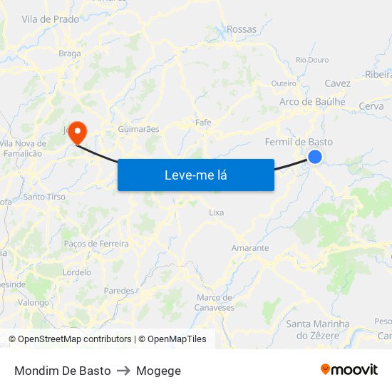 Mondim De Basto to Mogege map