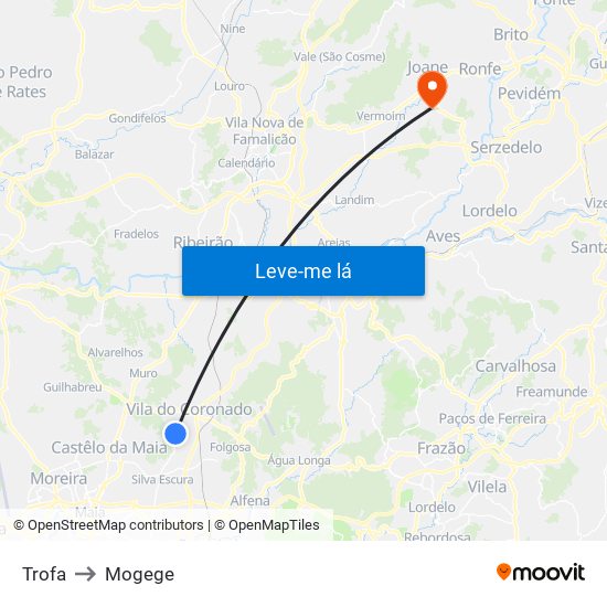 Trofa to Mogege map
