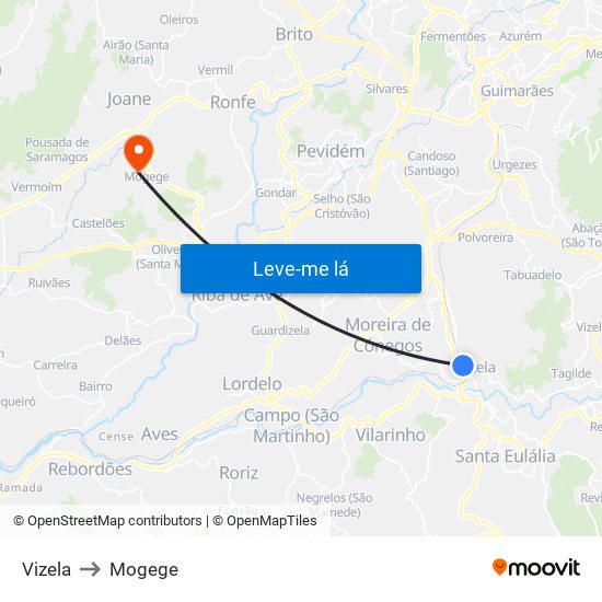 Vizela to Mogege map