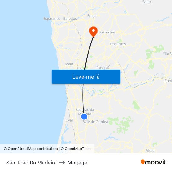 São João Da Madeira to Mogege map