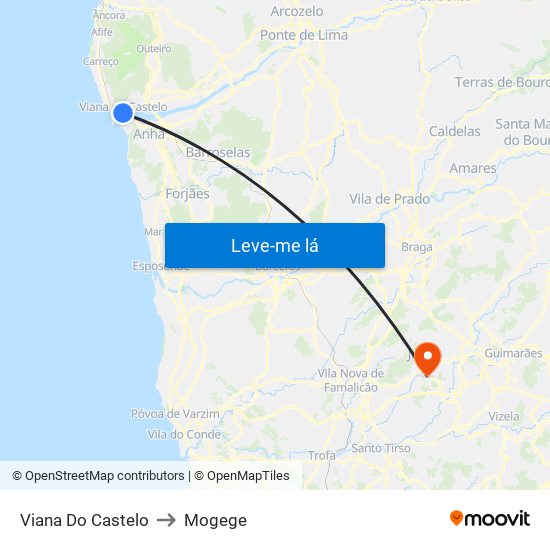 Viana Do Castelo to Mogege map