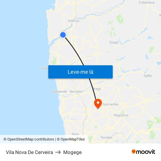 Vila Nova De Cerveira to Mogege map