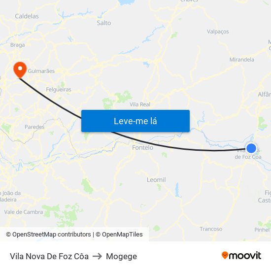 Vila Nova De Foz Côa to Mogege map