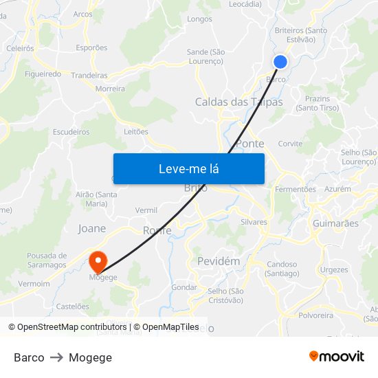 Barco to Mogege map