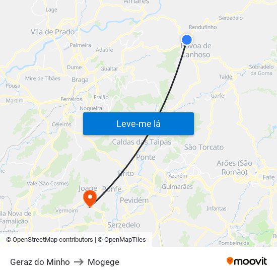Geraz do Minho to Mogege map
