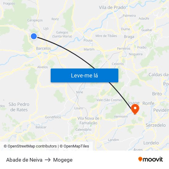 Abade de Neiva to Mogege map