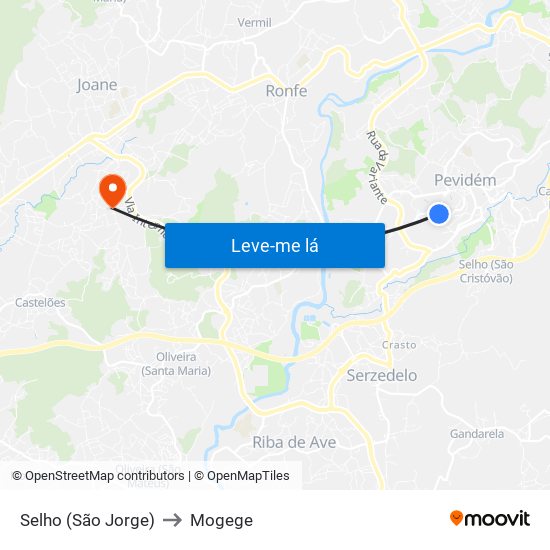 Selho (São Jorge) to Mogege map