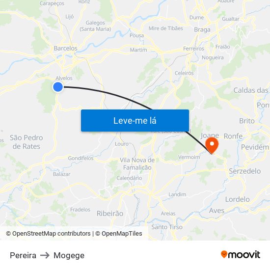 Pereira to Mogege map