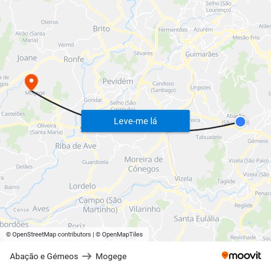 Abação e Gémeos to Mogege map