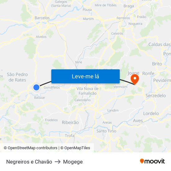 Negreiros e Chavão to Mogege map