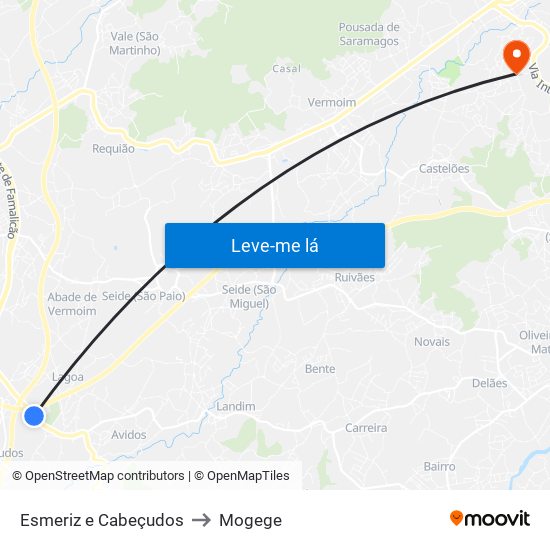 Esmeriz e Cabeçudos to Mogege map
