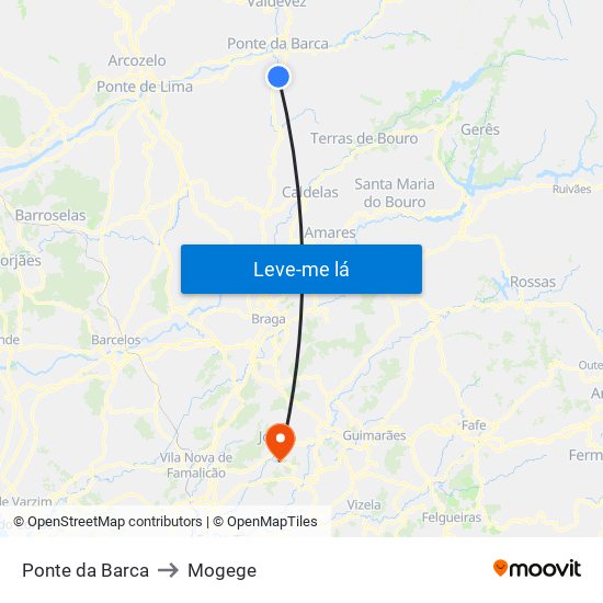 Ponte da Barca to Mogege map