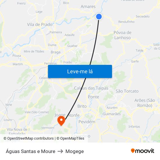 Águas Santas e Moure to Mogege map