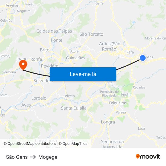 São Gens to Mogege map