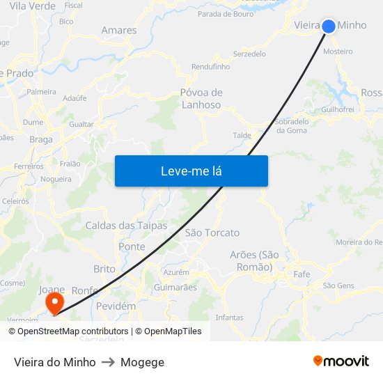 Vieira do Minho to Mogege map