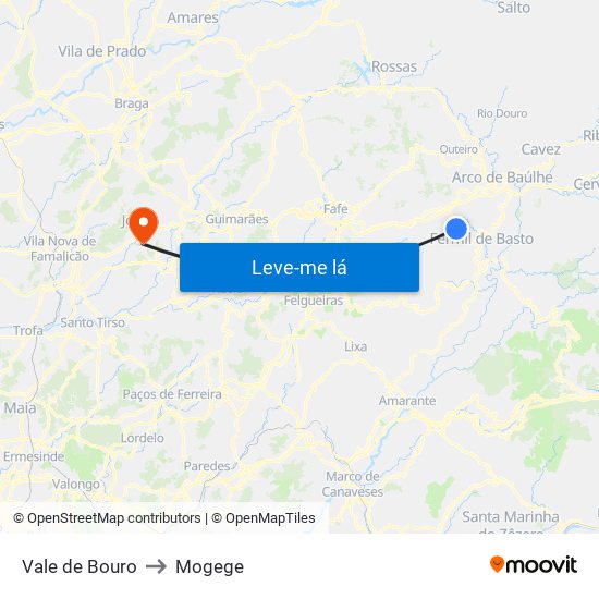 Vale de Bouro to Mogege map