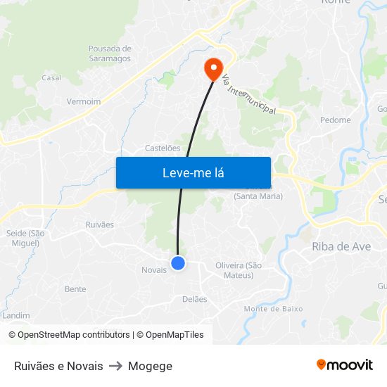 Ruivães e Novais to Mogege map