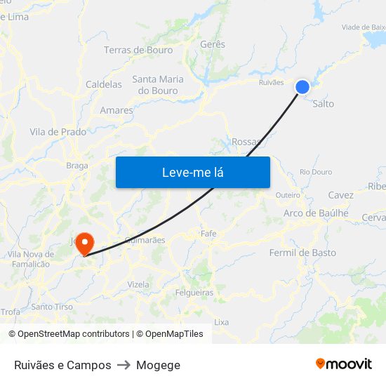 Ruivães e Campos to Mogege map