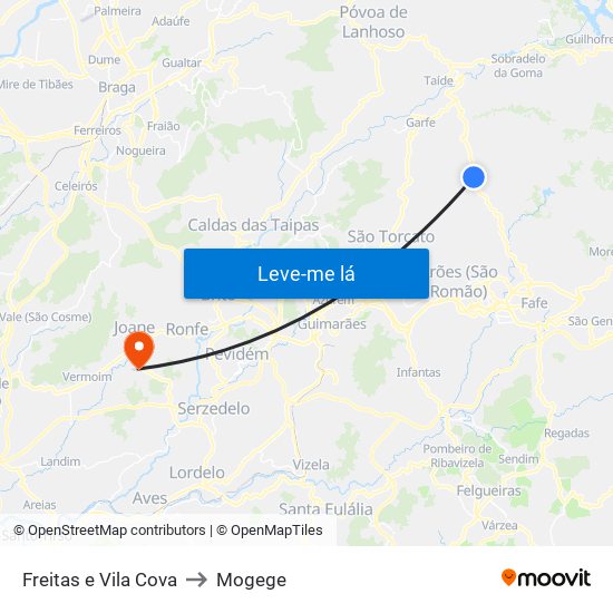 Freitas e Vila Cova to Mogege map
