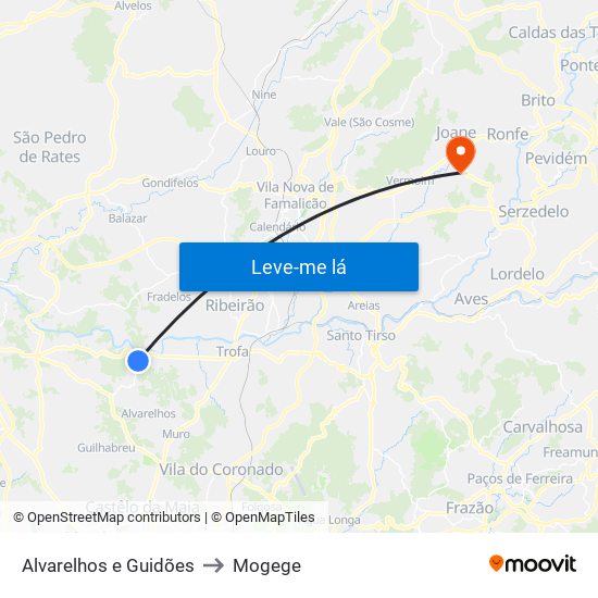 Alvarelhos e Guidões to Mogege map