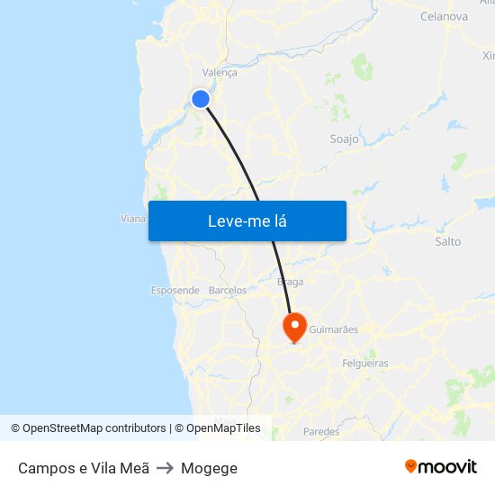 Campos e Vila Meã to Mogege map