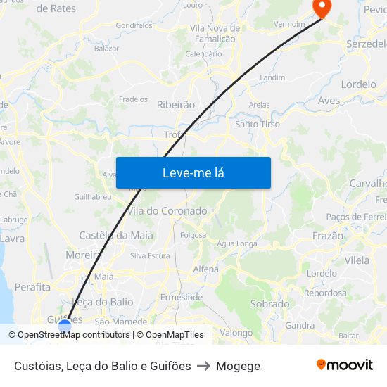 Custóias, Leça do Balio e Guifões to Mogege map