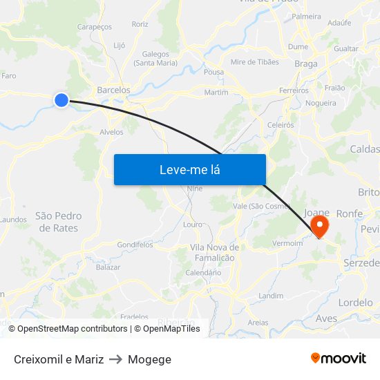 Creixomil e Mariz to Mogege map