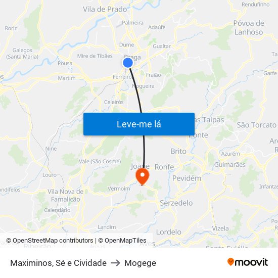 Maximinos, Sé e Cividade to Mogege map