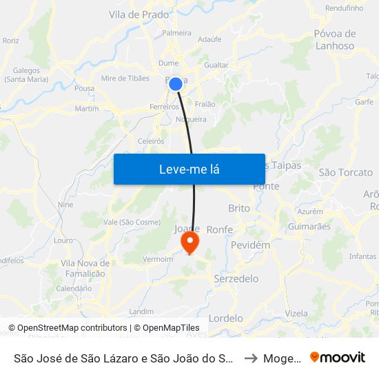 São José de São Lázaro e São João do Souto to Mogege map