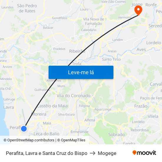 Perafita, Lavra e Santa Cruz do Bispo to Mogege map