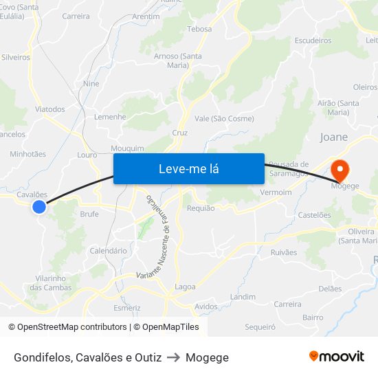 Gondifelos, Cavalões e Outiz to Mogege map