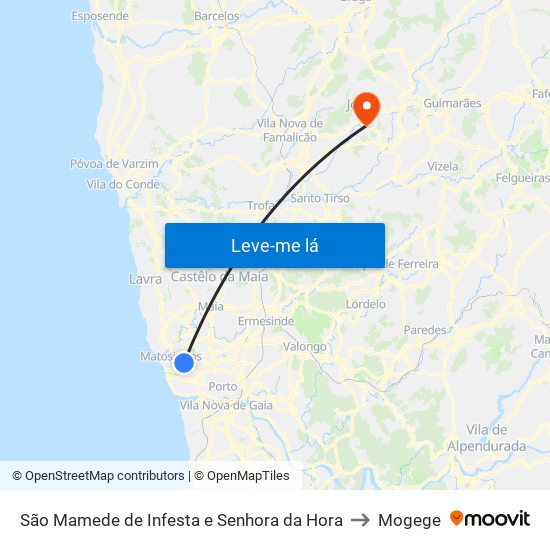 São Mamede de Infesta e Senhora da Hora to Mogege map