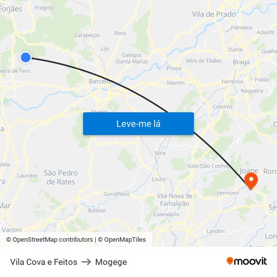 Vila Cova e Feitos to Mogege map