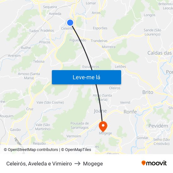 Celeirós, Aveleda e Vimieiro to Mogege map