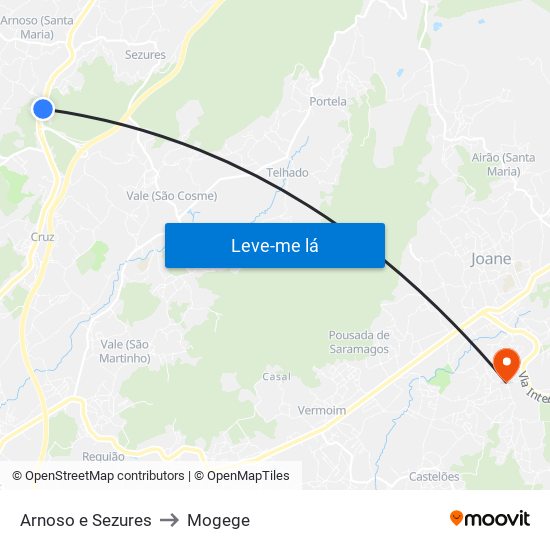 Arnoso e Sezures to Mogege map