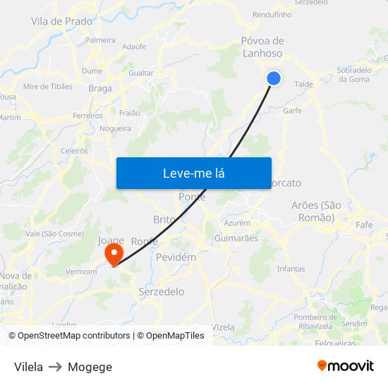 Vilela to Mogege map