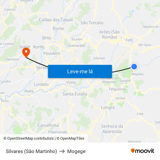 Silvares (São Martinho) to Mogege map