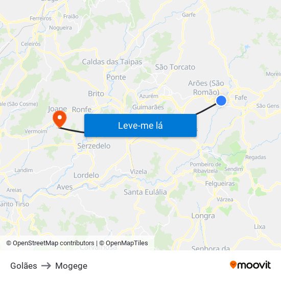 Golães to Mogege map