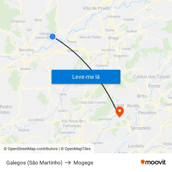 Galegos (São Martinho) to Mogege map