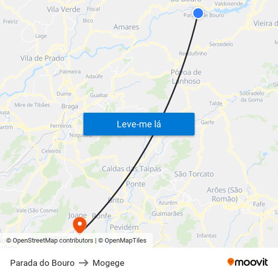 Parada do Bouro to Mogege map