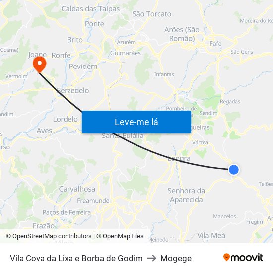 Vila Cova da Lixa e Borba de Godim to Mogege map