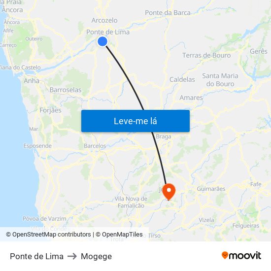 Ponte de Lima to Mogege map