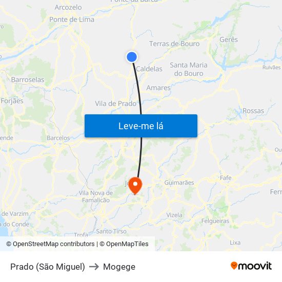 Prado (São Miguel) to Mogege map