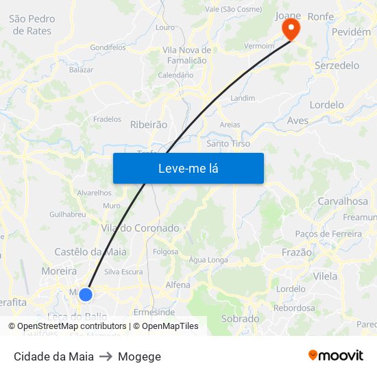 Cidade da Maia to Mogege map