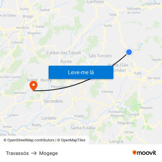 Travassós to Mogege map