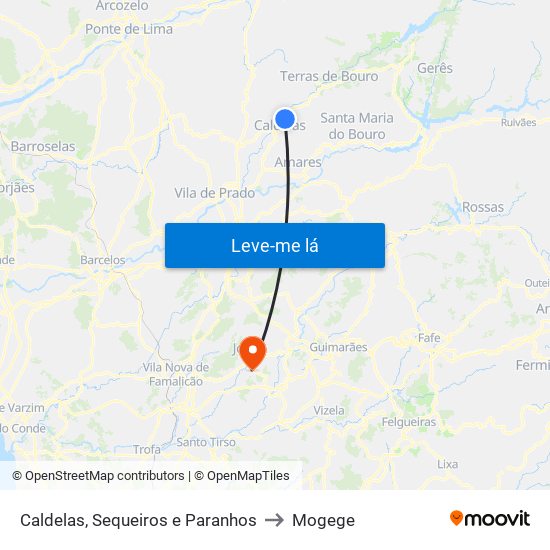 Caldelas, Sequeiros e Paranhos to Mogege map