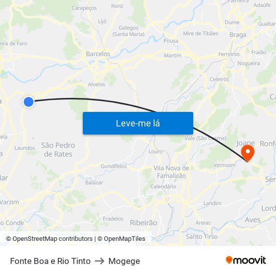 Fonte Boa e Rio Tinto to Mogege map