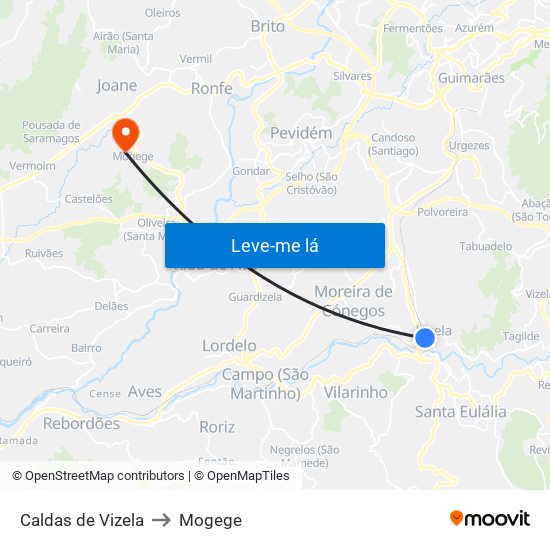 Caldas de Vizela to Mogege map